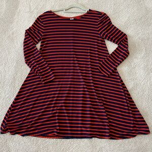Old Navy Long Sleeve Red Blue Striped Jersey Knit Swing Dress Size Petite Small